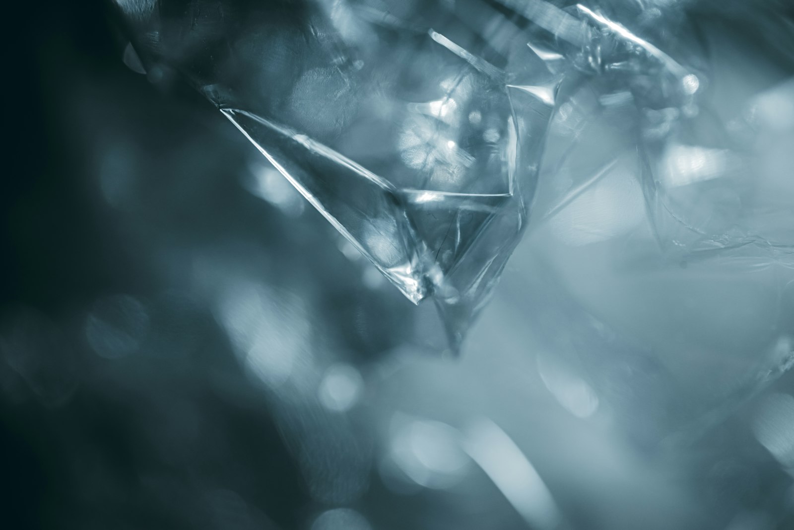 Abstract shapes and light create a cool, ethereal atmosphere.