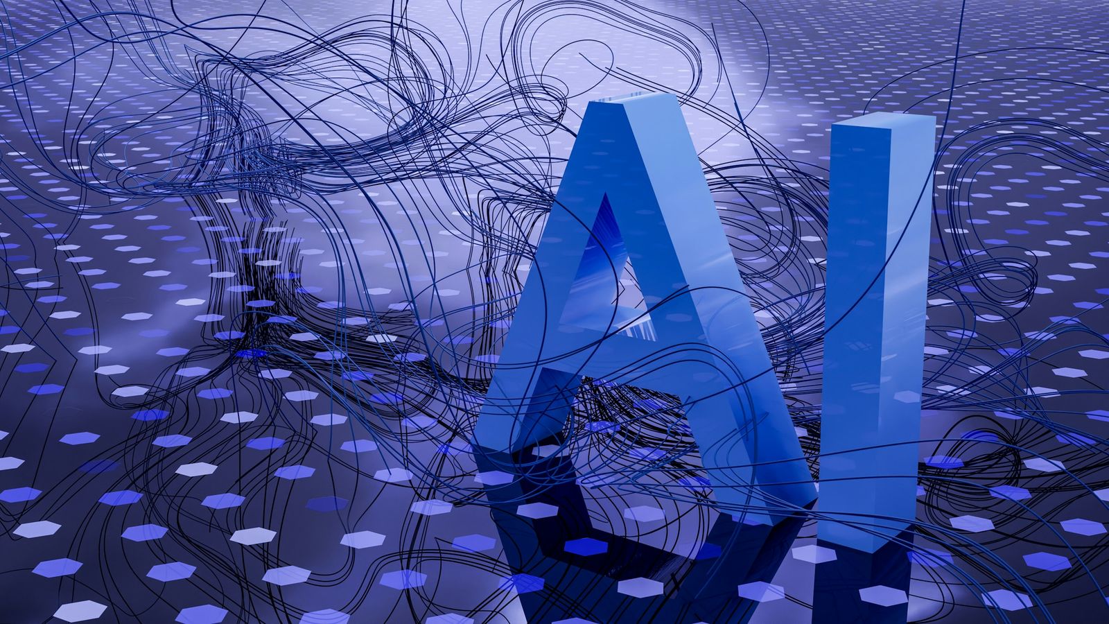 Abstract visualization of artificial intelligence neural networks with glowing blue connections