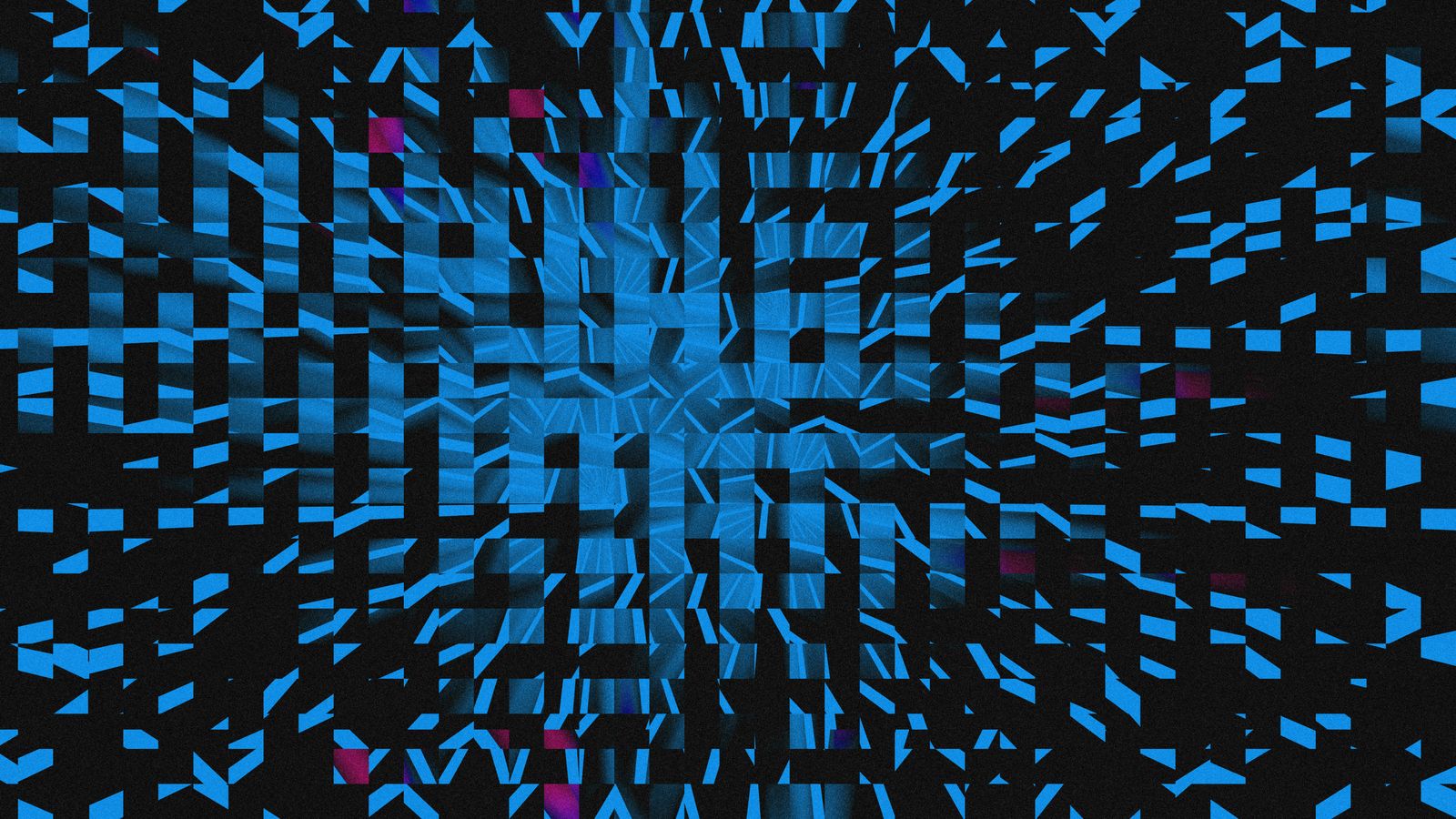Blue and black abstract background with square design.